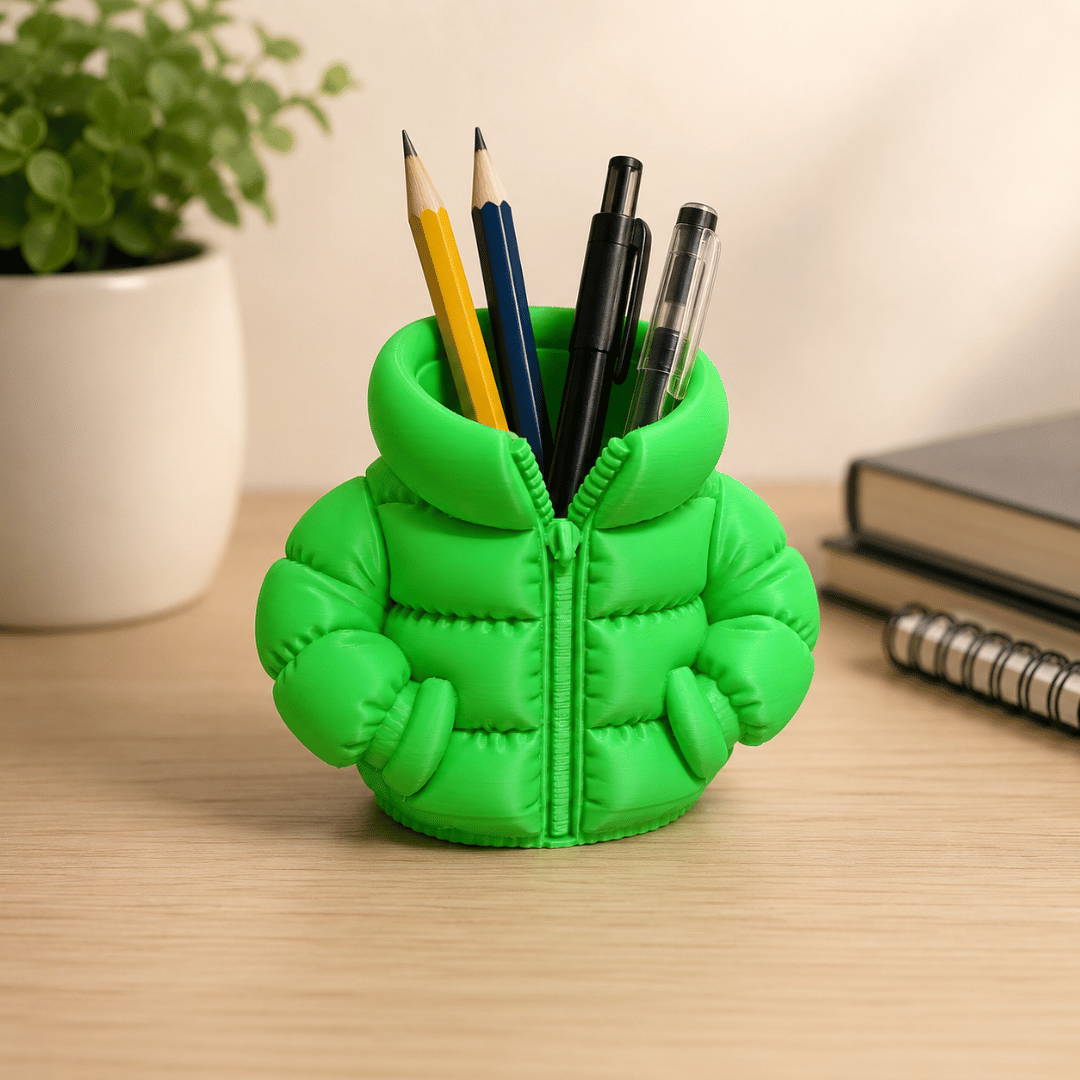 LayersCraft Puffer Jacket Pen Holder - Cute Desk Organizer & Pencil Stand